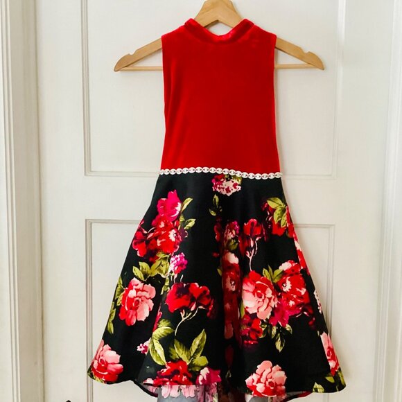 SPEECHLESS Big Girls Floral Halter Neck Red Velvet Hi-Low Party Dress - Picture 3 of 11